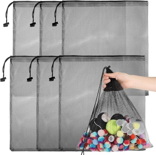 5Pcs Large Drawstring Mesh Storage Bags, 35cm x 40cm Organizer Net Bags, Beach Tote Bag Drawstring Organizer Storage Mesh Bags for Sport, Swimming, Beach, Travel and Toys Organization