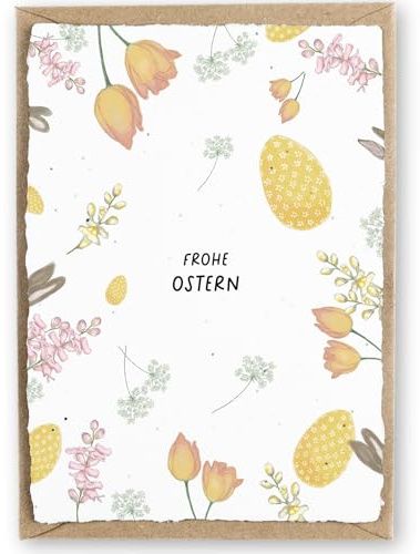 hey little green Osterkarte zum Einpflanzen aus handgemachtem Saatpapier | nachhaltige Karte zu Ostern | Wachsendes Papier | mit Briefumschlag (Ostermuster, 1 Karte)