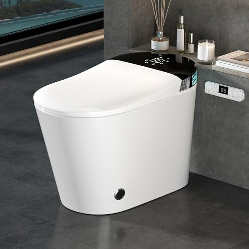 WinZo Smart Toilet,Modern Smart Toilet with Bidet Built In with Foot Kick,Tankless Toilets Auto Open/Close Lid with Dryer,ADA Comfort Height Heat Seat,Instant Warm Water,Power Outage and Flush Black