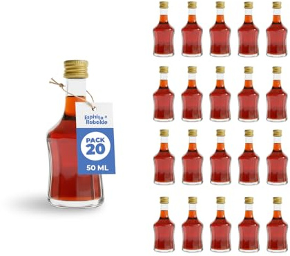 Mini Bouteille en Verre 50 ml avec Bouchon pour Alcool– Liqueur, Rhum, Whisky- Petite Bouteille pour Mariages, Événements et Dégustation