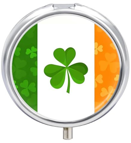 Pilulier rond avec drapeau irlandais, portable à 3 compartiments, exquis pilulier en métal avec fermeture à pression, boîte de rangement pour tablette, sac à main, poche, voyage et utilisation