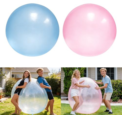 Wxeadu 2 Stücke Bubble Ball, 120cm Wasserball Transparenter XXL, TPR Riesen Aufblasbarer Wasserball, Große Wasserblasenball, WasserballAufblasbar für Beach Ball Party Garden Im Freien(Blau,Rosa)
