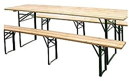 GrecoShop Tavolo/Tavola con Panche in Legno 220x70x76 con 3 Gambe Pieghevoli facile trasporto per Birreria Bar Pub Picnic Fiera Giardino Campeggio Terrazza Feste Matrimonio