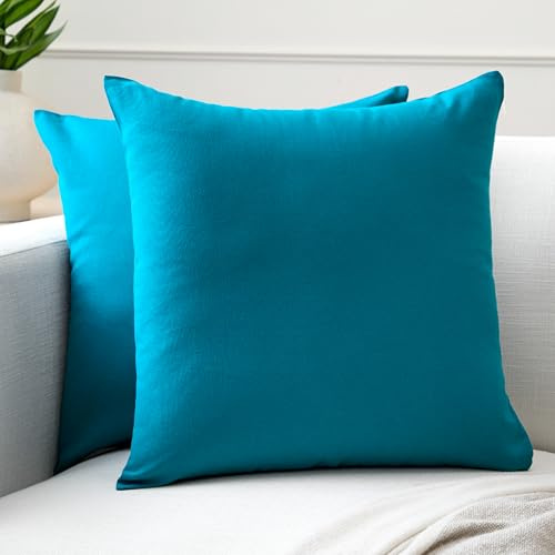 Encasa XO Baumwoll-Kissenbezüge, 2er-Set I 16x16 in (40x40 cm) - Azulblau I kein Einsatz I einfach Kissenbezüge I Maschinenwaschbar | Nur Innen benutzen