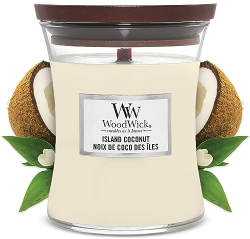 WoodWick Candela profumata Hourglass media con stoppino crepitante | Island Coconut | Durata della fragranza: fino a 60 ore