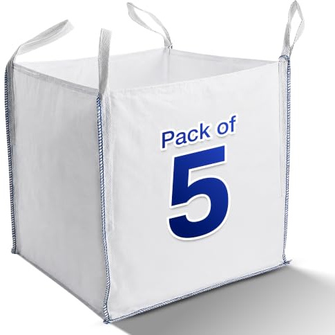 5 x Tonne Bags 1 Tonne FIBC Bulk Bags, Heavy Duty Builders Bags for Garden Waste, Rubble & Storage, Strong Woven Jumbo Sacks with Lifting Loops