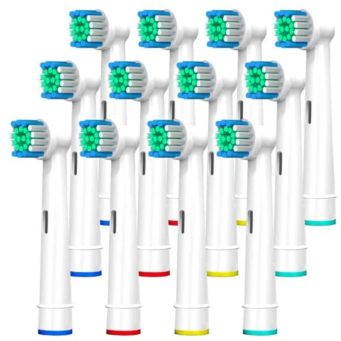 Banavos Toothbrush Heads, Replacement Brush Heads Compatible with Braun Oral B Electric Toothbrushes, Classic Round Toothbrush Head for Oral B Vitality Pro Smart Genius, 12 Pack with 4 Hygienic Caps