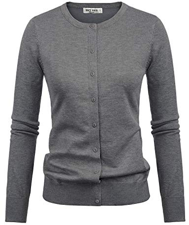 Solid Button Front Knitwear Long Sleeve Casual Cardigans（XL,Heather Grey）