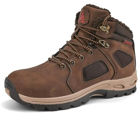 SPSHOOS Stivali da Neve Uomo Inverno Impermeabili Trekking Scarpe Outdoor Pelliccia Sneakers Marrone 46
