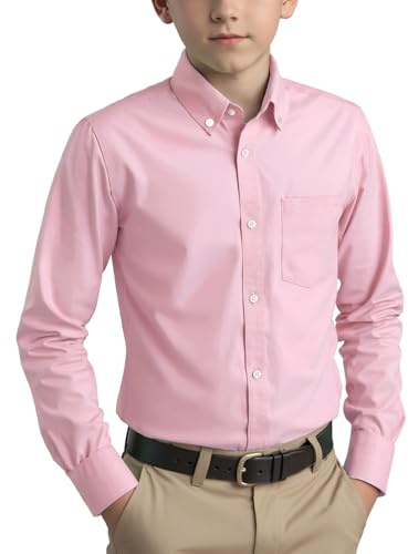 Spring&Gege Camisa de manga larga con botones de sarga de algodón para niños (3-14 años)