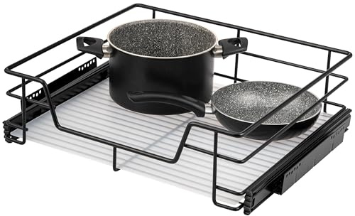 bremermann Teleskopschublade 60 cm mit Einlegeboden, Küchenschublade zum Nachrüsten, Vollauszug mit Teleskop-Schienen, Schrankauszug ideal für Küche, Bad & Schlafzimmer, aus Metall (Schwarz)