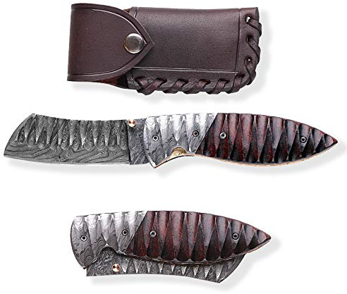 DELLINGER Tanto Obsidian & Damast Taschenmesser & Klappmesser & Damaststahl Messer & Outdoor Damastmesser Folder Knife 9 cm Klinge