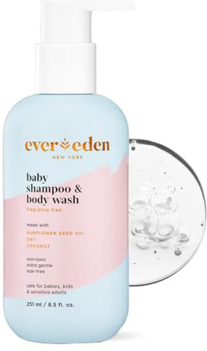 Evereden Baby Shampoo & Body Wash 2-in-1, 8.5 fl oz | Gentle, Non-Toxic, Fragrance-Free, Hydrating Formula for Sensitive Skin