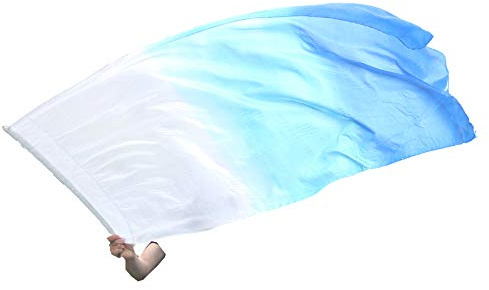 Winged Sirenny Große Seiden-Tanzflagge mit Acrylstange & Wirbeln, Handgemalte Leichte Seidenfahne für Anbetung, Seidenflusskunst & Tanzperformances, 174 x 88 cm Seide (weiß-türkis-blau)
