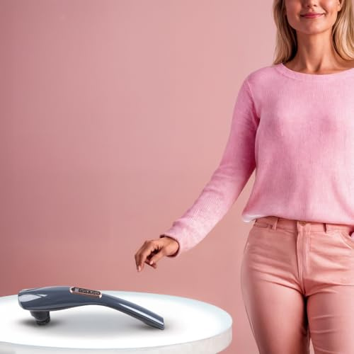 GLOBAL RELAX® | EGO Multifunktionales kabelloses Körpermassagegerät | Grau | Shiatsu-Massage I Perkussion | 6 austauschbare Köpfe | 10 Intensitätsstufen | LCD-Anzeige