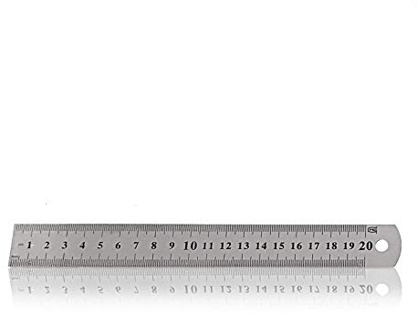 Ganzoo Edelstahl-Lineal Stahl-Maßstab mit doppelseitiger mm- und Inch-Skala, abriebfeste Teilung, Aufhängeloch, flexibel, Skala 20 cm, Länge ca. 22 cm, Breite 2,6 cm, Dicke 1 mm, 1 Stück