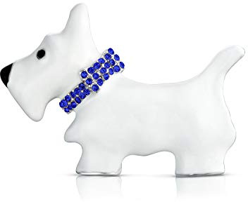 Große Aussage Blau Oder Rosa Kristall Kragen Weiß Emaille Westie Scottie Terri Hund Haustier Tier Schal Brosche Pin Für Frauen Jugendlich Silber Ton Rhodium Vergoldet 1,3 Zoll