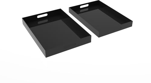 Plateaux De Service en Acrylique Noir avec Poignées (Lot De 2) - Plateau en Plastique - Plateau de Cuisine et Salle de Bains, Pour Bijoux, Clé, Cosmétique