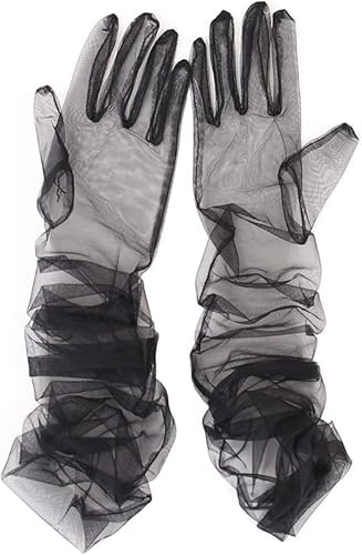 Hoseirty Damen-Handschuhe, lang, Tüll, Hochzeit, Party, für Braut, 69,8 cm, Ellenbogenlänge, Vintage, durchscheinend, Teeparty, Abend, Abschlussball, Opern, Party, Handschuhe, Schwarz