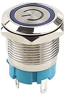Interruttore a pulsante con chiusura in metallo 19 mm 4 pin DC 220 V SPDT impermeabile autobloccante rotondo interruttore marino con luce LED blu per auto camper camion barca