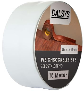Dalsys mjuk sockellist självhäftande grå 15 m självhäftande sockellist, avslutningslist för skarvar i vardagsrum, kök, badrum, tillverkad av PVC-plast