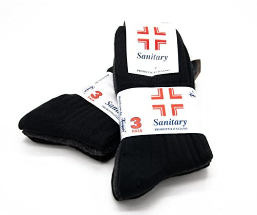 eMMe SQUARE - Calzini Sanitari da Uomo in Lana, Calzini per Diabetici con Elastico Extra Morbido Rimagliato a Mano, Punta e Tallone Rinforzati, Made in Italy, 6 Paia, Assortiti Scuri Taglia 39-42