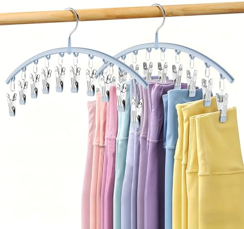 Volnamal Legging-Organizer für Schrank, Metall-Yogahosenbügel mit Gummibeschichtung, 2 Stück mit 10 Clips für 20 Leggings, Kleiderbügel, platzsparend, Hängeschrank-Organizer für Schrank-Organizer und