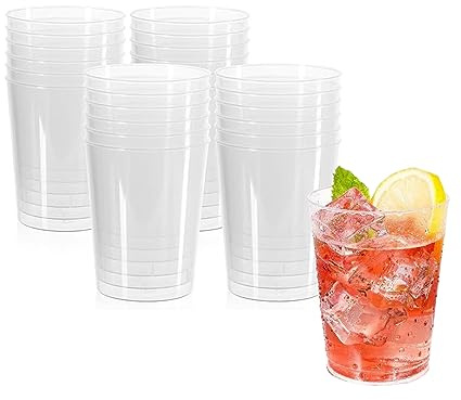 HOMESHOPA Clear Plastic Tumblers, 10oz Pack of 32 Reusable Plastic Cups, Sturdy Stackable Drinking Glasses, Transparent Party Glasses for Wedding Anniversary, Birthday, Camping, Picnic