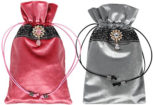 XWXLDD 2 Stück große Tarotkarten Velure Tasche Dungeons and Dragons Geschenke Blau Wahrsagerei Tasche Tarot Ceck Würfelbeutel (rosa + grau (Silberne Spitze))