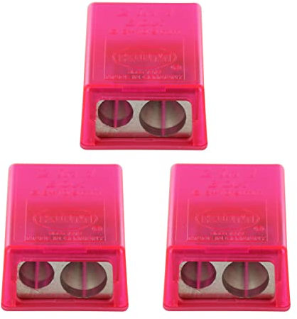 KUM AZ1032016-R - Anspitzer mit Behälter 2in1 M2, 3 Stück, pink, Doppelspitzer mit Dose