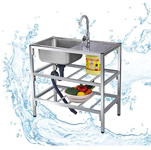 Spülbecken Küche,SpüLtisch Edelstahl SpüLbecken, Freistehende Küchenspüle Aus Edelstahl Mit Wasserhahn, Super Große Kapazität Mobiles Spültisch Quadratische Spüle Für Badezimmer,Restaurant, Bauernhaus