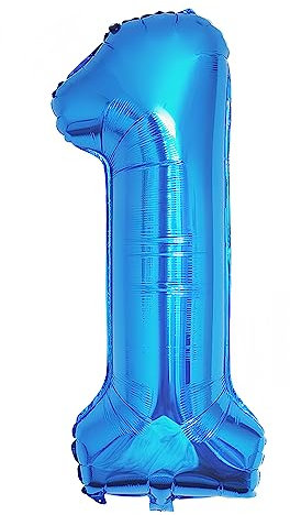 Ponmoo 40 Pouces Foil Ballon Chiffre 1 Bleu (101cm), Gonflable Hélium ou Air, Géant Numéro 0-9, 10-29, 30-100, Grand Ballons pour Mariage, Décoration de Fête d'anniversaire