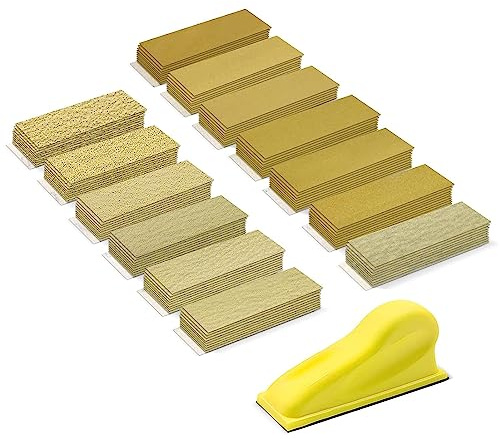 VIBRATITE 131 Stück Schleifpapier Set mit Schleifklotz, 40-1000 Körnung | 90x30mm Schleifblätter, Aluminiumoxid, Detailschleifset, für Holz, Metall, Modellbau, DIY-Projekte, Schleifen & Polieren