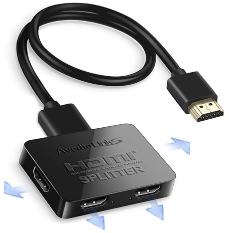 avedio links HDMI Splitter 1 in 4 Out with Hdmi Cable, 4K HDMI Splitters 1X4 Mirror Screen, USB Power Splitter 1 Input 4 Output Support 4KX2K, 1080P@60Hz, 3D, HDR, 1 Source to 4 Display Devices