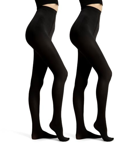 Ms.Myland 2 par kvinnors tunna Qpaque strumpbyxor, 480D mjuk nylon normal flerfärgad kontroll topp sammet strumpbyxor, Svart, One Size