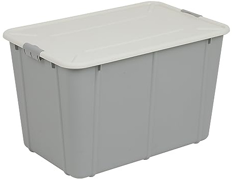 BranQ Home essential, 60 Litre Heavy Duty Large Storage Box with Clip Locked Lid, BPA Free Plastic Stackable Storage Box, Ideal For Garage and Home Storage, 58.8 x 39.3 x 37 cm (LxWxH) - Light Grey