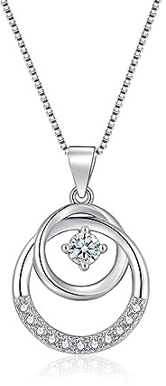 Loutade Halskette Damen Silber, 925 Sterling Silber Kreis Halskette mit Anhänger, 45 + 5cm Silberkette mit 2 Kreis Ringen, Halskette Silber 925 Kreis Geschenkidee, Geschenke für Frauen zum Geburtstag