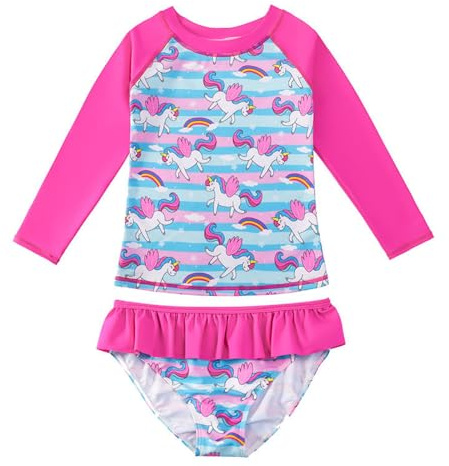 Bañador Niña Dos Pieza Manga Larga Traje De Baño Niñas UPF 50+ Proteccion Solar Natacion Playa Transpirable Secado Rápido Bañador para Niña 4-5 Años