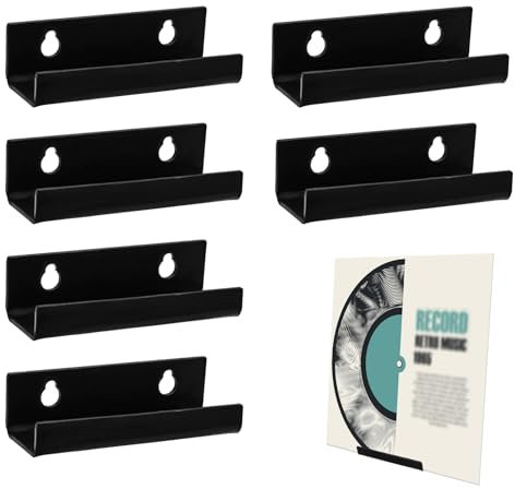 6 Uds 10cm Soporte para Discos de Vinilo, Acrílico Estante para Discos de Vinilo con Tornillos y Anclajes para Tornillos Soporte para Pared Discos de Vinilo para Exhibir CD (Negro)