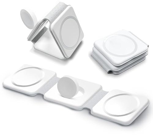 Hd-line 3 in 1 Magnetisches kabelloses Ladepad, Faltbare Ladegerät, Kompatibel mit iPhone 15 14 13 12, Apple Watch Ultra 9/8/7/6/5/4/3/2/SE/AirPods 2/3/Pro, Schnellladegerät, Weiß