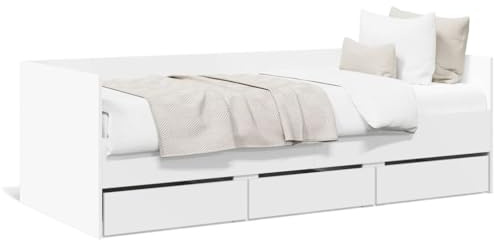 Keyroto Tagesbett 100x200 mit Schubladen Tagesbett Holz Bett mit Stauraum Einzelbett mit Schubkästen Jugendbett Holzwerkstoff-Weiß-100 x 200 cm
