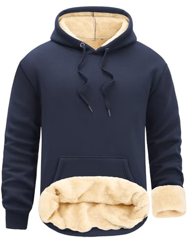 Vijamiy fleecefodrad huvtröja herr termisk tröja tjock vinter varm huvtröjor svarta tröjor män långärmad pullover med fickor, marinblå, XXL