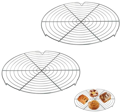 JIAAXYC Rund Abkühlgitter, 2 Kühlregalem, Tortenständer aus Edelstahl, Kuchen-Kühlständer, 30cm runder Kuchenständer, zum Kühlen, Dämpfen, Backen, Silber