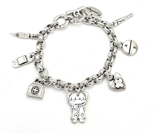 Nanaleja Pulsera enfermera 7 charms regalo para enfermeras y médicos - pulseras personalizadas - con baño de plata - regalo original para enfermera - hecha en España