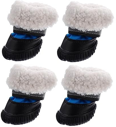 CORHAD 4 Stück Warme Hundeschuhe Aus Dickem Material Mit Rutschfester Sohle Pfotenschutz Für Drinnen Und Draußen Welpen Und Hundestiefel in Blau