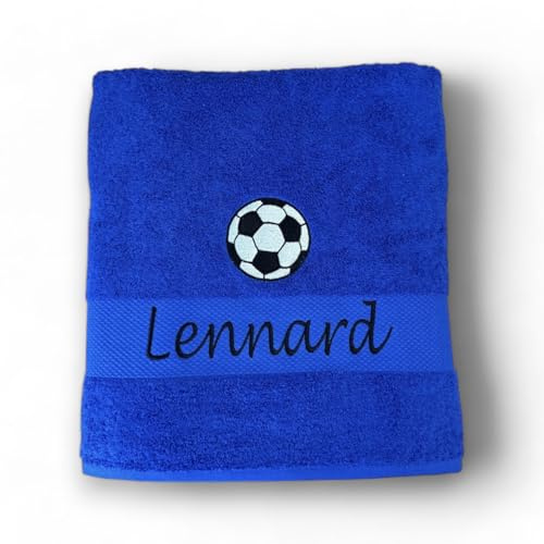 ARTHI Besticktes Handtuch mit Fußball & Deinem Wunschtext, personalisierte Geschenkidee, Teamsport, Fußballfan, Verein, 100% Baumwolle (30x50 cm, Blau)