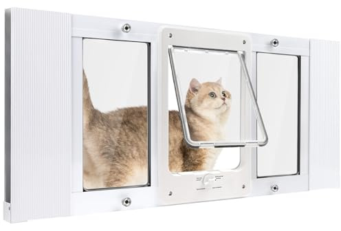 Full-Size Window Pet Door for Cats & Small Dogs, Fits 32-36 Width Windows, No Damage Cat Door for Window, Lockable Window Mount Cat Door, Weatherproof Cat Door Window Insert Horizontal