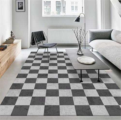 RUGMRZ XXL Teppich Bettvorleger Schlafzimmer 300x400CM schallschutz kinderzimmer mädchen Grau Modernes Karomuster Macht Teppiche pflegeleicht