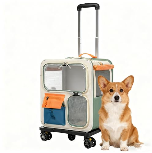 JAYEUW 2 in 1 Haustier-Rucksack Rollkoffer Faltbar Transporttasche für Katze mit Rollen und Trolley Transporttasche aus Oxford-Gewebe Katze&Hund Tragetasche mit Abnehmbar Teleskopgriff Max.12.5kg