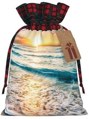 Strand Sonnenuntergang Weihnachten Süßigkeiten Tüten mit Etiketten, wiederverwendbar, verwendet für Feiertagsverpackungen, Weihnachtsfeiern.